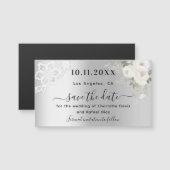 Silver white lace wedding Save the Date magnet (Vorne/Hinten)