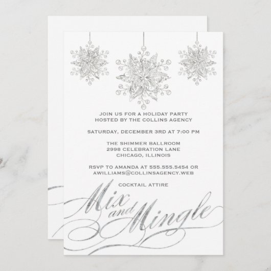 Silver & White Mix & Mingle Holiday Party Einladung (Vorne/Hinten)