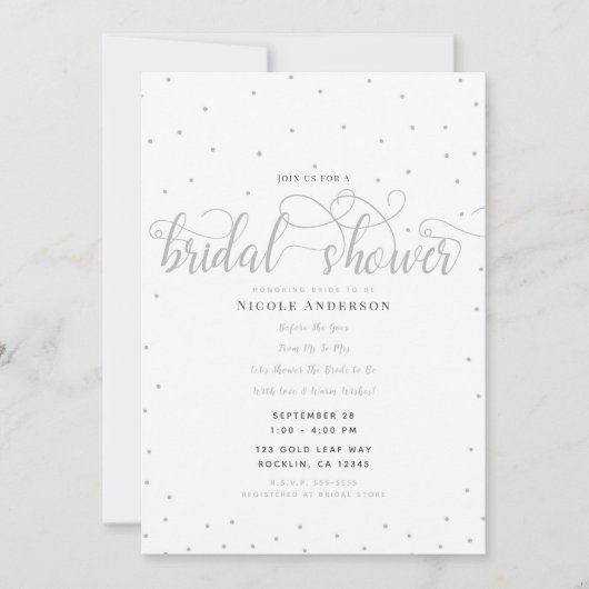 Silver & White Modern Minimal Script Brautparty Einladung (Vorderseite)