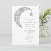 Silver White Moon & Stars Kinderdusche Einladungen (Stehend Vorderseite)