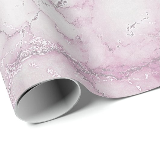 Silver White Pink Gray Marble Shiny Pinsel Geschenkpapier (Rolleneckpunkt)