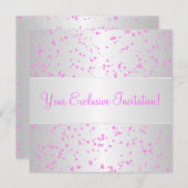 Silver White Pink Hearts Confetti Event Party Einladung (Vorne/Hinten)