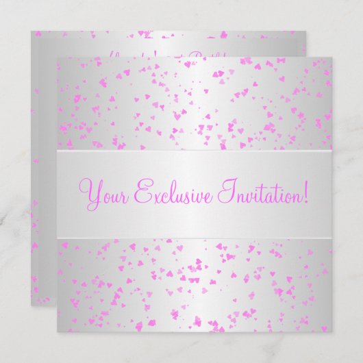 Silver White Pink Hearts Confetti Event Party Einladung (Vorne/Hinten)