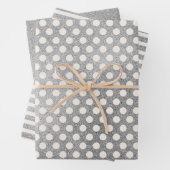 Silver White Polka Dots Streifen Weihnachtsfeierta Geschenkpapier Set (Beispiel)