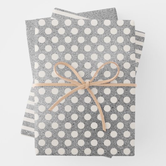 Silver White Polka Dots Streifen Weihnachtsfeierta Geschenkpapier Set (Beispiel)