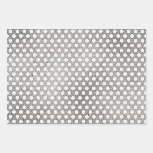 Silver White Polka Dots Streifen Weihnachtsfeierta Geschenkpapier Set (Vorderseite)