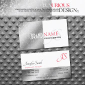 Silver White Red with Glitter Stars and Monogram Visitenkarte