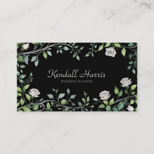 Silver & White Rose Business Card Visitenkarte (Vorderseite)