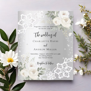 Silver white roses diamonds Hochzeitseinladung