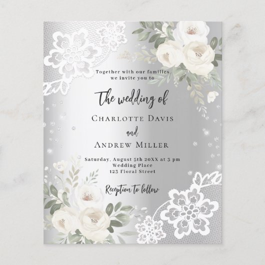 Silver white roses diamonds Hochzeitseinladung