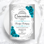 Silver White Royal Aquamarin Quinceanera Einladung