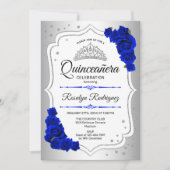 Silver White Royal Blue Foto Quinceanera Einladung (Vorderseite)