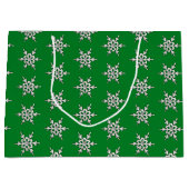 Silver & White Schneeflocke auf Kieferngrün Große Geschenktüte (Vorderseite)