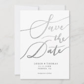 Silver White Script Typografie Save The Date (Vorderseite)