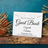 Silver & White Simple Bitte Unterschreiben Fotoplatte (Seite)