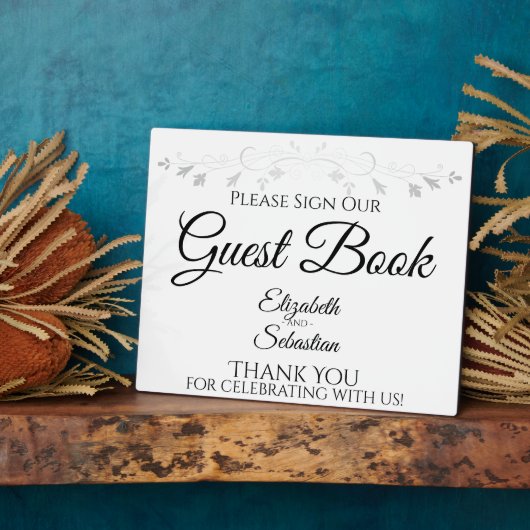 Silver & White Simple Bitte Unterschreiben Fotoplatte (Seite)