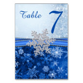 Silver White Snowflake auf Blue Tischnummer Card (Rückseite)