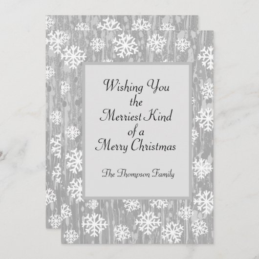 Silver White Snowflake Custom Holiday Card Ankündigung (Vorne/Hinten)
