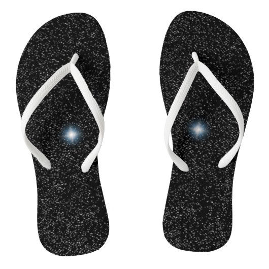 Silver White Stars und Flash auf Black Flip Flops Badesandalen (Fußbett)