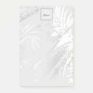 Silver white tropal palm Blätter monogram Post-it Klebezettel
