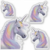 Silver White Unicorn mit Pastel Rainbow Mane Aufkleber (Vorderseite)