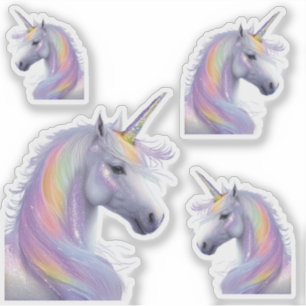 Silver White Unicorn mit Pastel Rainbow Mane Aufkleber