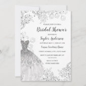 Silver White Vintag Floral Dress Brautparty Einladung (Vorderseite)