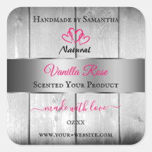 Silver White Wood Grain Product Labels Pink Hearts