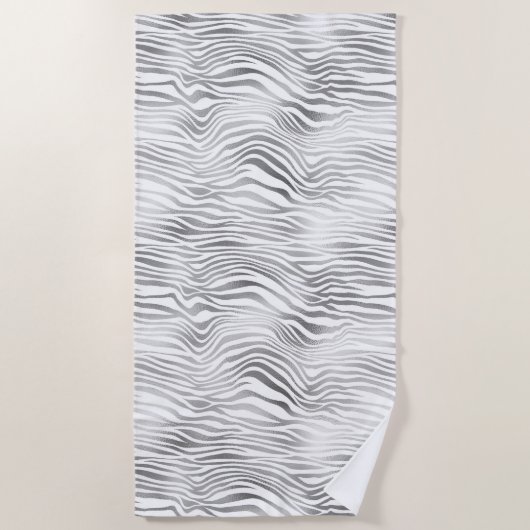 Silver White Zebra Print Strandtuch (Vorderseite)