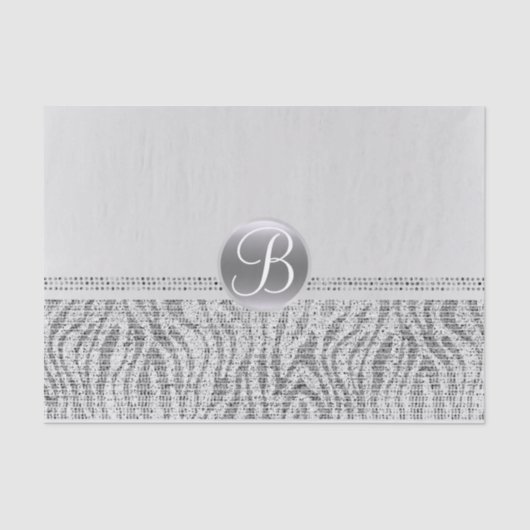 Silver White Zebra Sparkle Glam Monogram Initial Seidenpapier (Vorderseite)