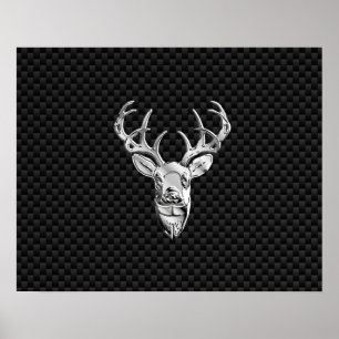 Silver Wild Deer on Carbon Fiber Style Dekoration