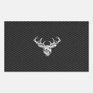 Silver Wild Deer on Carbon Fiber Style Dekoration Rechteckiger Aufkleber