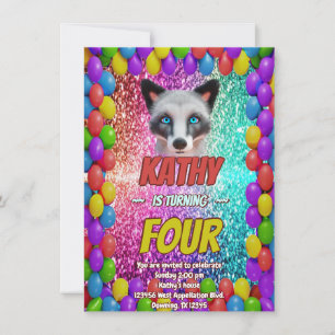 Silver Wild Fox Fun Feierliche Geburtstagsparty ei Einladung