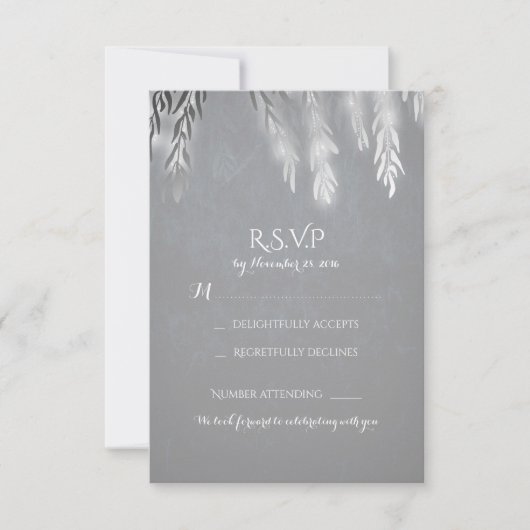 Silver Willow Tree Branches Hochzeit RSVP Cards Karte (Vorderseite)