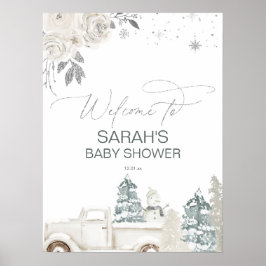 Silver Winter Baby Dusche oder Geburtstags Begrüßu Poster