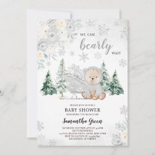 Silver Winter Bear Baby Dusche Einladung
