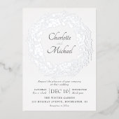Silver Winter Beeren Kranz Hochzeitfolie invitati Folieneinladung (Vorderseite)