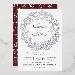 Silver Winter Beeren Kranz Hochzeitfolie invitati Folieneinladung