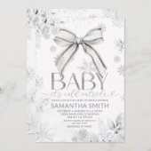 Silver Winter Bow It's Cold Outside Baby Shower Einladung (Vorne/Hinten)