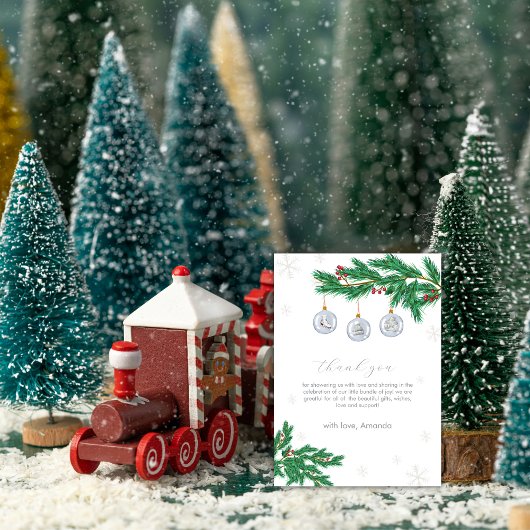 Silver Winter Clothesline Ornaments Baby Shower  Dankeskarte