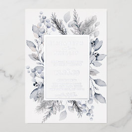 Silver Winter Floral Botanical Holiday Wedding Folieneinladung