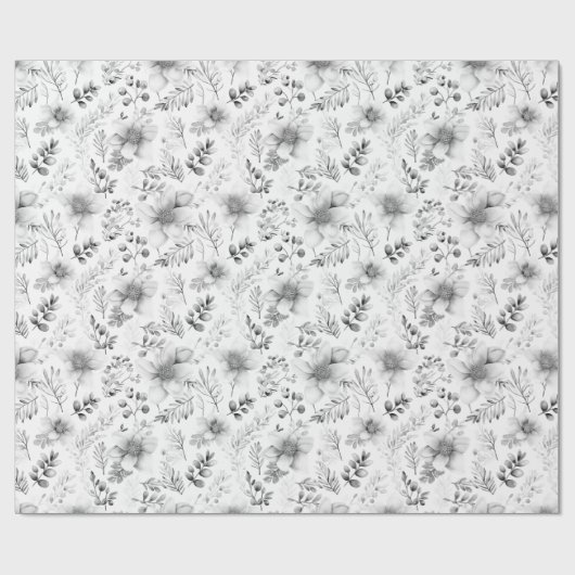 Silver Winter Floral Pattern Geschenkpapier (Flach)