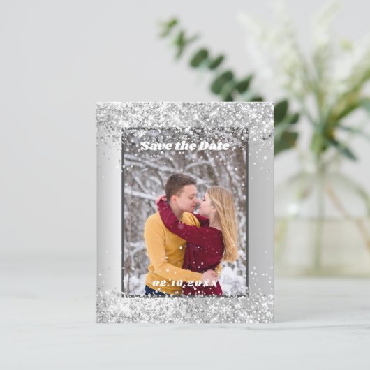 Silver Winter Foto Save the Date Hochzeit (Stehend Vorderseite)