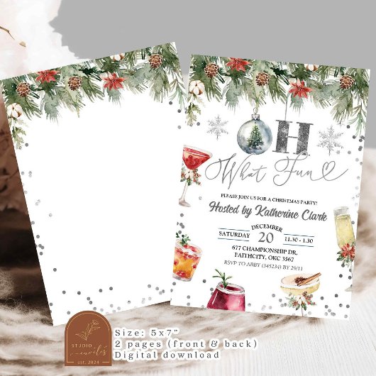 Silver Winter Fun Weihnachtscocktail Feier Einladung