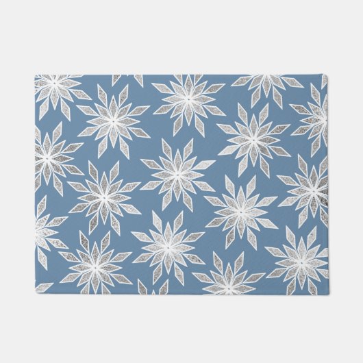 Silver Winter Geometric Snowflakes Pattern Fußmatte (Vorderseite)