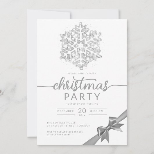 Silver Winter Glitzer Snowflake Company Xmas Einladung (Vorderseite)