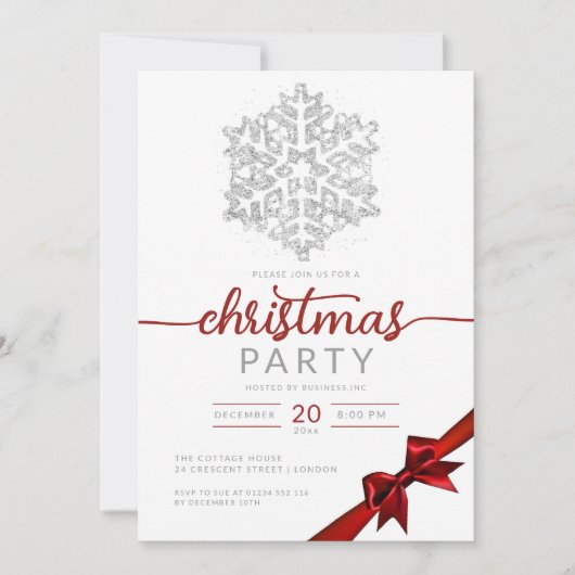 Silver Winter Glitzer Snowflake Company Xmas Einladung (Vorderseite)