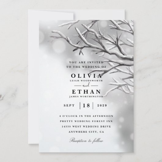 Silver Winter Hochzeit Einladungen (Vorderseite)