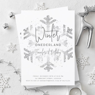 Silver Winter ONEDERLAND 1. Geburtstag IMITAT Glit Einladung