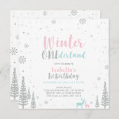 Silver Winter Onederland 1. Geburtstag Invita Einladung (Vorne/Hinten)